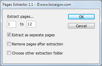 Extract pages dialog box